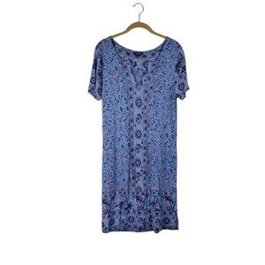 Lucky Brand Shift Dress Periwinkle Blue Short Sleeve Swing Floral Size Small